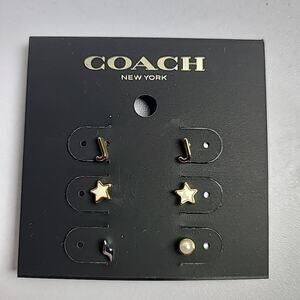 AUTHENTIC NWT Coach Gold tone Letter J Initial Stud Earrings Set 3 Pair